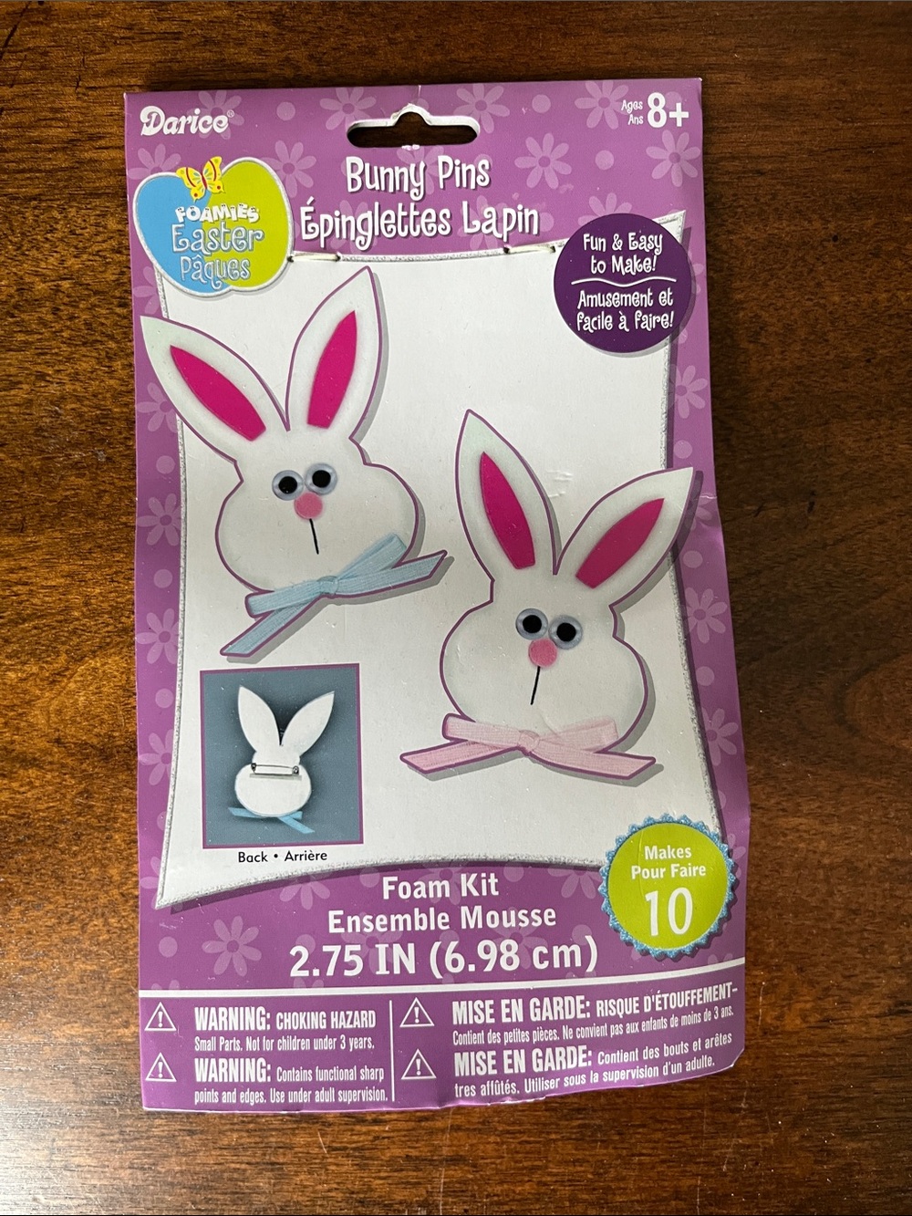 Darice White and Pink Bunny Pins Foam Craft Kit
